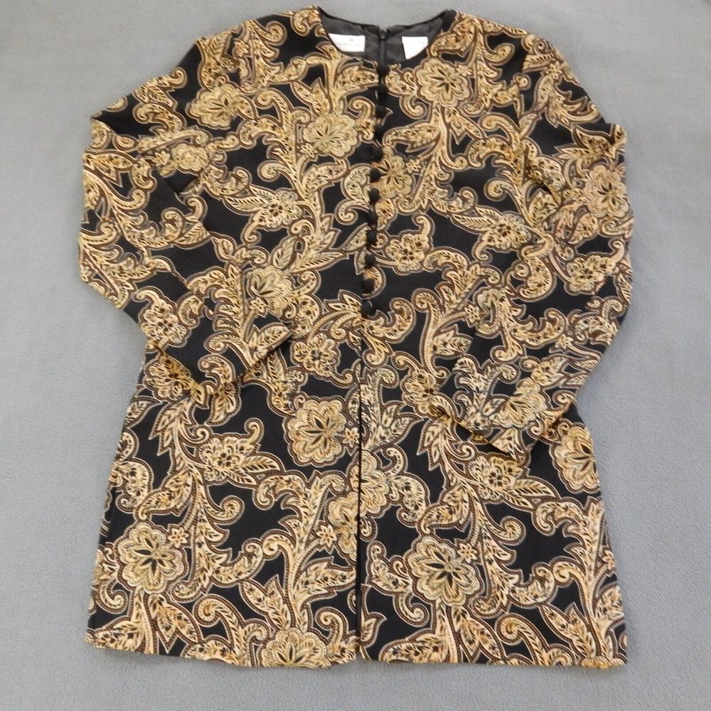 Vintage Liz Claiborne Womens Shirt Size 4P Black Gold Paisley Button Tunic Top